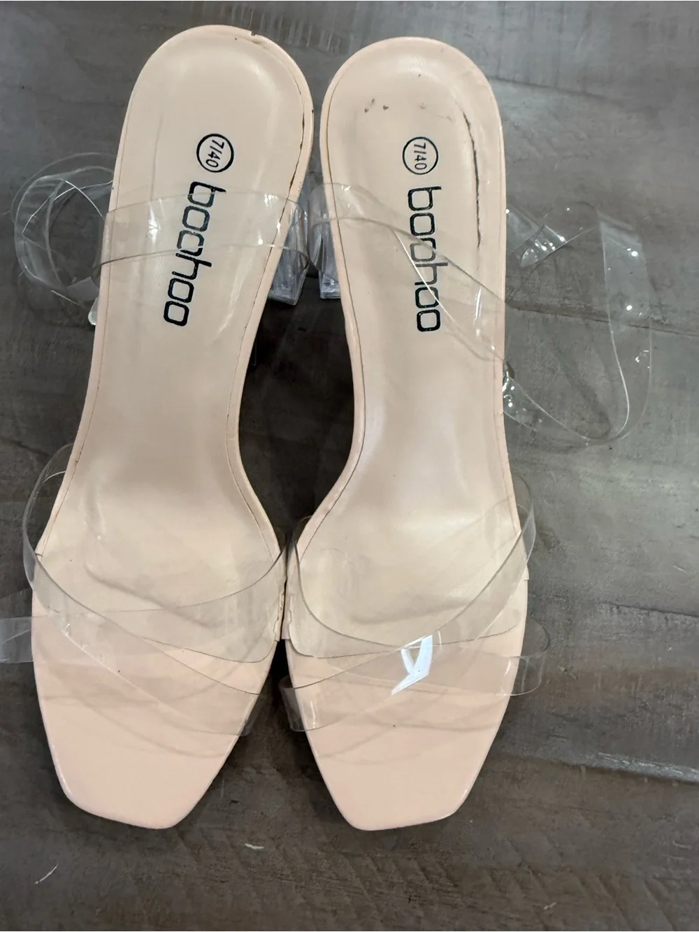 Boohoo Clear PVC Wrap Around Block Heel Sandals Nude Size 7/40